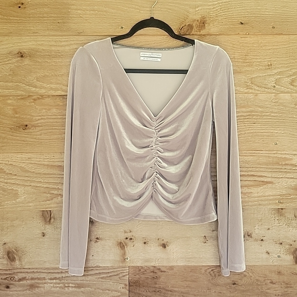 Urban Outfitters Marie Cinched Silver Velvet Top Size Small